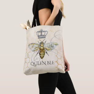  Queen Bee Royal Crown Honeycomb Beige Tote Bag