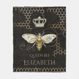  Queen Bee Royal Crown Honingraat Zwart Fleece Deken