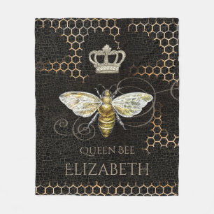 Queen Bee Royal Crown Honingraat Zwart Fleece Deken