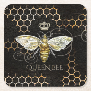 Queen Bee Royal Crown Honingraat Zwart Kartonnen Onderzetters
