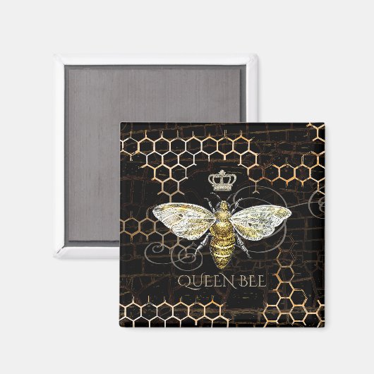  Queen Bee Royal Crown Honingraat Zwart Magneet (Voorkant / Achterkant)