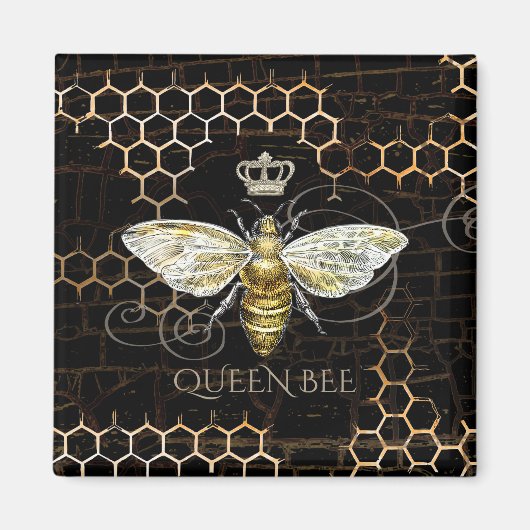  Queen Bee Royal Crown Honingraat Zwart Magneet (Voorkant)