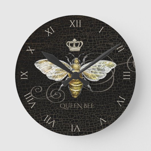  Queen Bee Royal Crown Honingraat Zwart Ronde Klok (Voorkant)