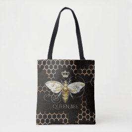  Queen Bee Royal Crown Honingraat Zwart Tote Bag