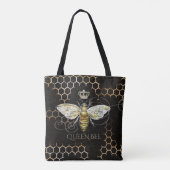  Queen Bee Royal Crown Honingraat Zwart Tote Bag (Achterkant)
