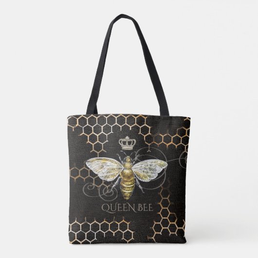  Queen Bee Royal Crown Honingraat Zwart Tote Bag (Achterkant)