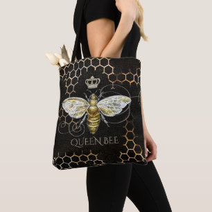  Queen Bee Royal Crown Honingraat Zwart Tote Bag