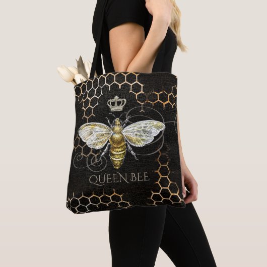  Queen Bee Royal Crown Honingraat Zwart Tote Bag (Dichtbij)
