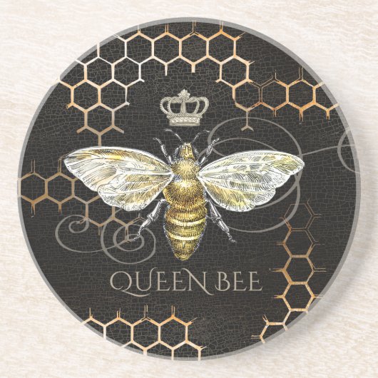  Queen Bee Royal Crown Zwart Zandsteen Onderzetter (Voorkant)