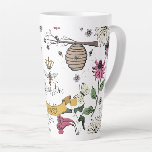  Queen Bee, Royal Gold Crown & Scroll Naam Latte Mok (Rechterhoek)