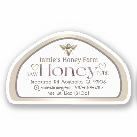 Queen Bee Skep Shaped Honey Skep Jar Label Hearts (Voorkant)