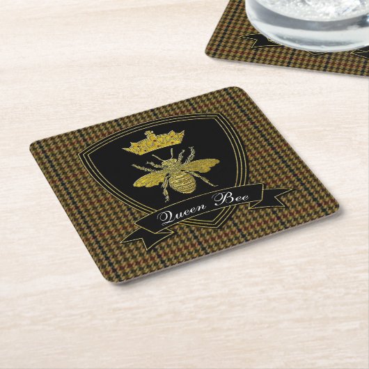 Queen Bee Tweed Jouw tekst Kartonnen Onderzetters (Schuin)