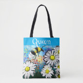 Queen Bee Whimsical Bumblebee Daisies gepersonalis Tote Bag (Voorkant)