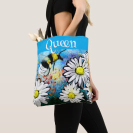 Queen Bee Whimsical Bumblebee Daisies gepersonalis Tote Bag
