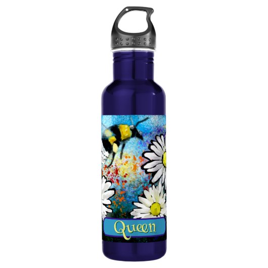 Queen Bee Whimsical Bumblebee Daisies Personalized Waterfles (Voorkant)