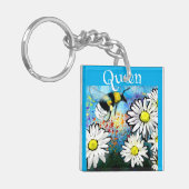 Queen Bee Whimsical Bumblebee in Daisies Schildere Sleutelhanger (Voorkant Links)