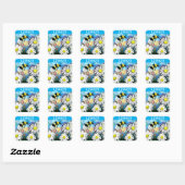 Queen Bee Whimsical Bumblebee in Daisies Schildere Vierkante Sticker (Vel)