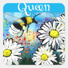 Queen Bee Whimsical Bumblebee in Daisies Schildere Vierkante Sticker