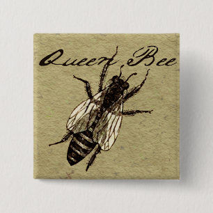 Queen Bee Wildlife Bug Insect Vierkante Button 5,1 Cm