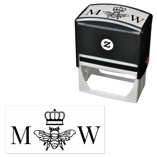 Queen Bee With Crown Couple 2 Initial Monogram Zelfinktende Stempel (In situ)