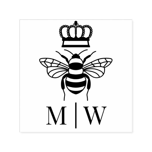 Queen Bee With Crown Wedding Couple Initials #2 Zelfinktende Stempel (Design)