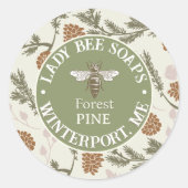 Queen Bee Zeep Label met Pine Bough en Kegels (Voorkant)
