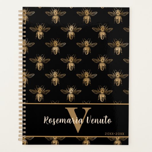 Queen Bee Zwart Goud Patroon Ontwerp Planner (Voorkant)