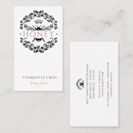 Queen Bee Zwart Wit Goud Imker Honing Apiary Visitekaartje (Voorkant / Achterkant)