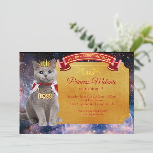 Queen Cat Gold Invitation Kaart (Staand voorkant)