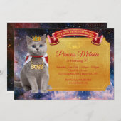 Queen Cat Gold Invitation Kaart (Voorkant / Achterkant)