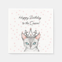 Queen Cat met een Tiara Birthday Napkins