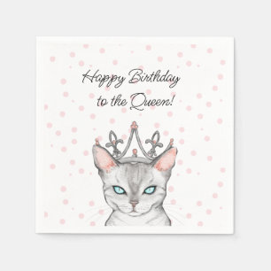 Queen Cat met een Tiara Birthday Napkins Servet