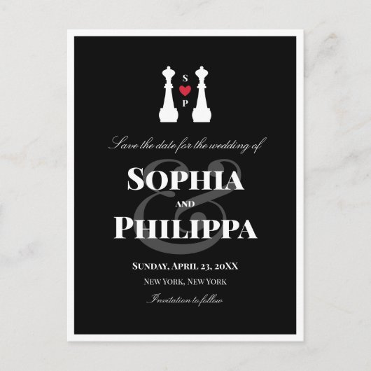 Queen Chess Piments Lesbian Wedding Save the Date Aankondigingskaart (Voorkant)