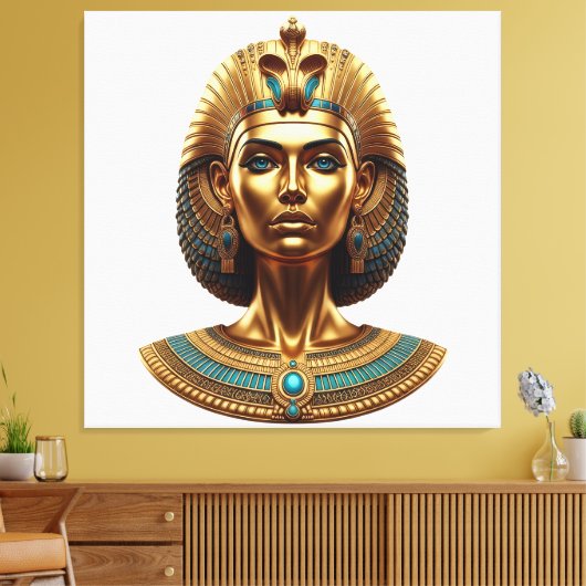 Queen Cleopatra – Golden Pharaonic Canva Canvas Afdruk (Insitu (Woonkamer))
