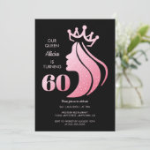 Queen Crown Roze Glitter Zwart 60ste verjaardag Kaart (Staand voorkant)