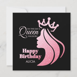 Queen Crown Roze Glitter Zwart Gelukkige Verjaarda Feestdagenkaart