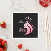 Queen Crown Roze Glitter Zwart Gelukkige Verjaarda Servet (Insitu)