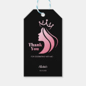 Queen Crown Roze Glitter Zwart Verjaardag Dank u Cadeaulabel (Voorkant)