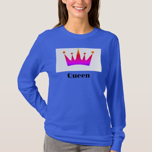 Queen Custom Tekst Kroon Afbeelding Deep Royal Lon T-shirt (Voorkant)