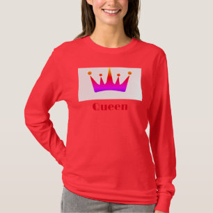 Queen Custom Tekst Kroon Afbeelding Diep Rood Lang T-shirt