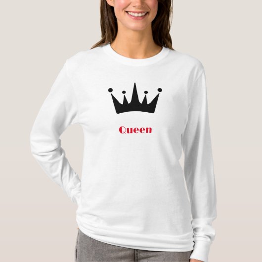 Queen Custom Tekst Kroon Afbeelding Wit Lange Mouw T-shirt (Voorkant)