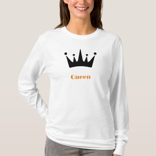 Queen Custom Tekst Kroon Afbeelding Wit Lange Mouw T-shirt (Voorkant)