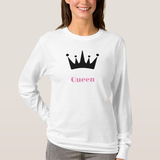 Queen Custom Tekst Kroon Afbeelding Wit Lange Mouw T-shirt (Voorkant)