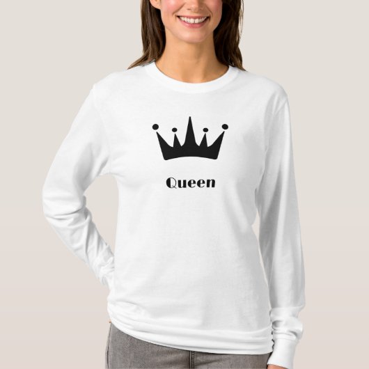 Queen Custom Tekst Kroon Afbeelding Wit Lange Mouw T-shirt (Voorkant)