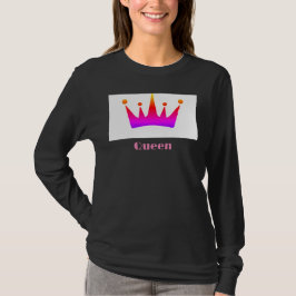 Queen Custom Tekst Kroon Afbeelding Zwart Lange Mo T-shirt