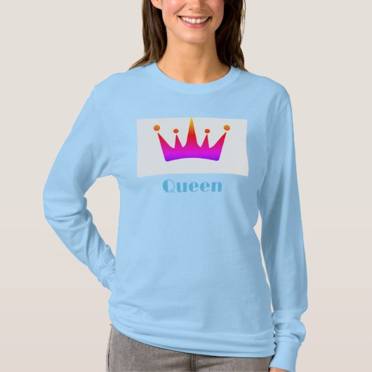 Queen Custom Text Crown Afbeelding Lichtblauw Lang T-shirt (Voorkant)