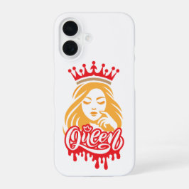 Queen Design – Elegante Koninklijke Kroon Typograf iPhone 16 Hoesje