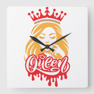 Queen Design – Elegante Koninklijke Kroon Typograf Vierkante Klok