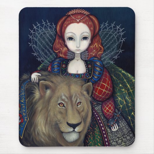 "Queen Elizabeth en a Lion" Mousepad Muismat (Voorkant)