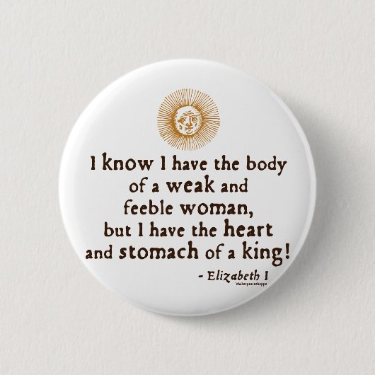 Queen Elizabeth I Tilbury Quote Ronde Button 5,7 Cm (Voorkant)